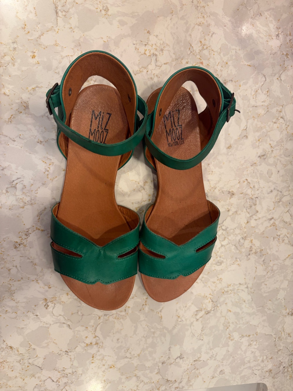 Miz Mooz Annalise Teal Green Leather Ankle-Strap Sandals